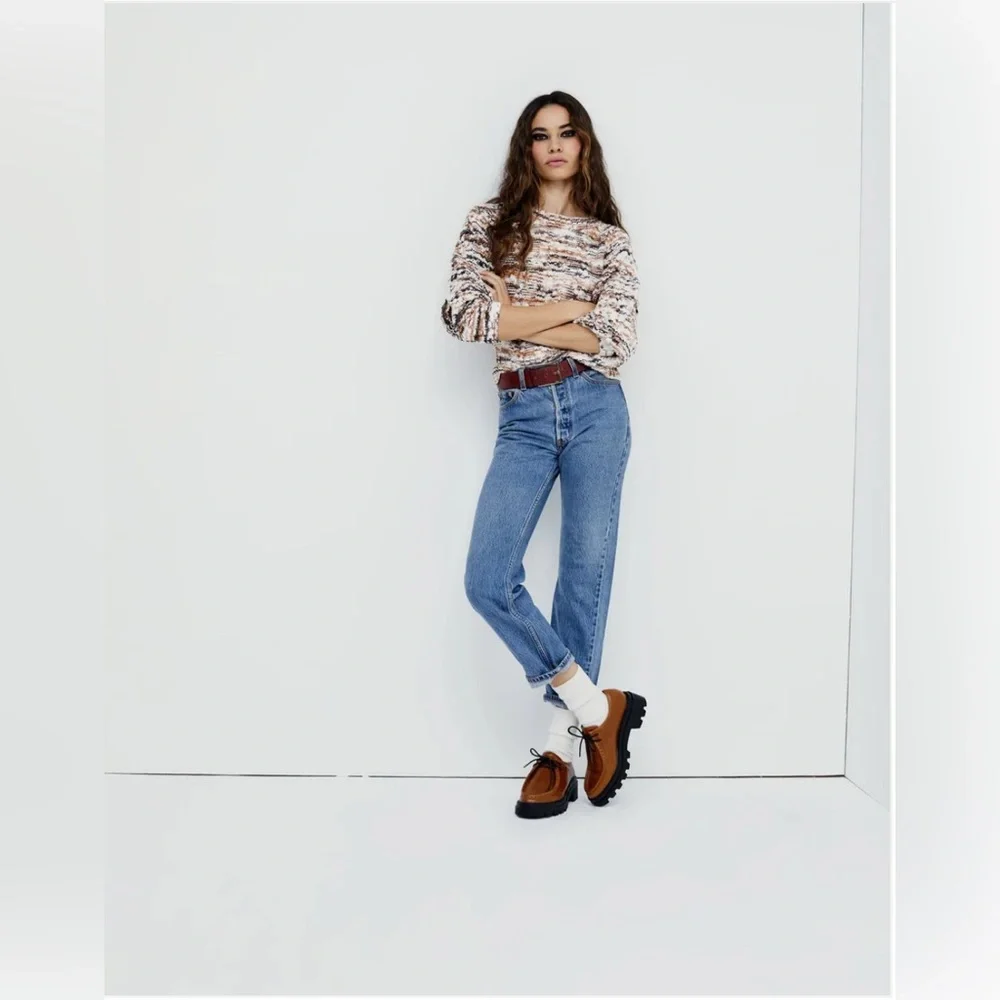 NWT For Love & Lemons Geri Sweater XS –Cozy Knit Pullover in Neutral Earth Tones